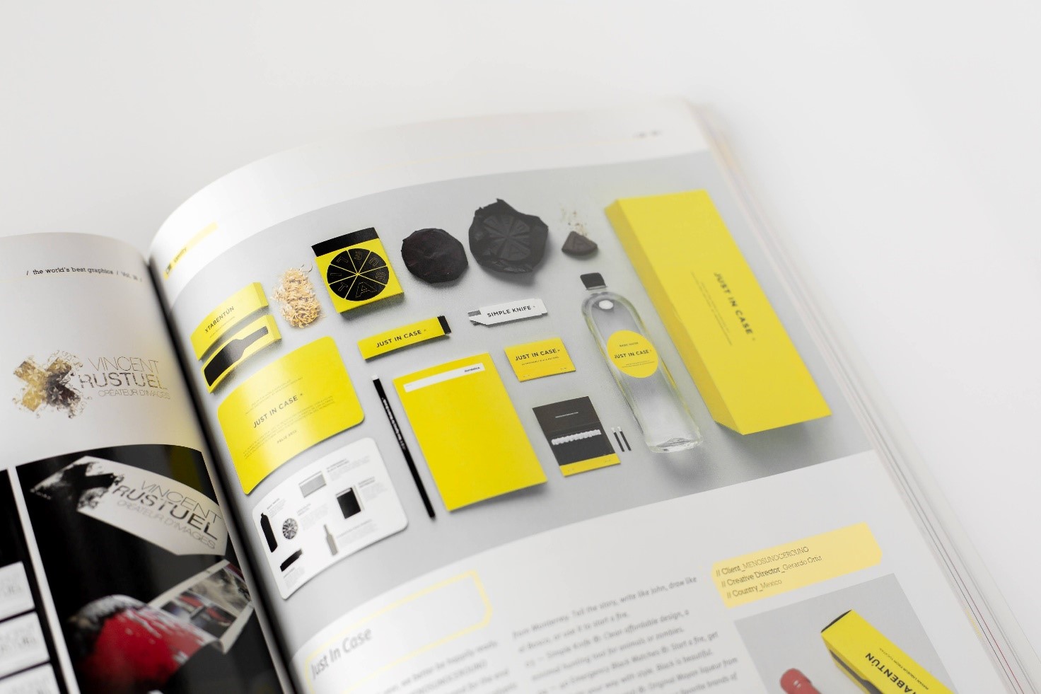 design editoriale per una linea di packaging di colore giallo pubblicata su una rivista cartacea